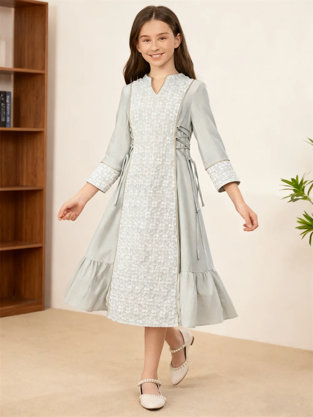 

Жаккардовая Абая для девочек, мусульманское платье с оборками, Дубай, Абая, Турция, кафтан, кафтан Ид Джеллаба, марокканский халат, исламское платье Джалабия