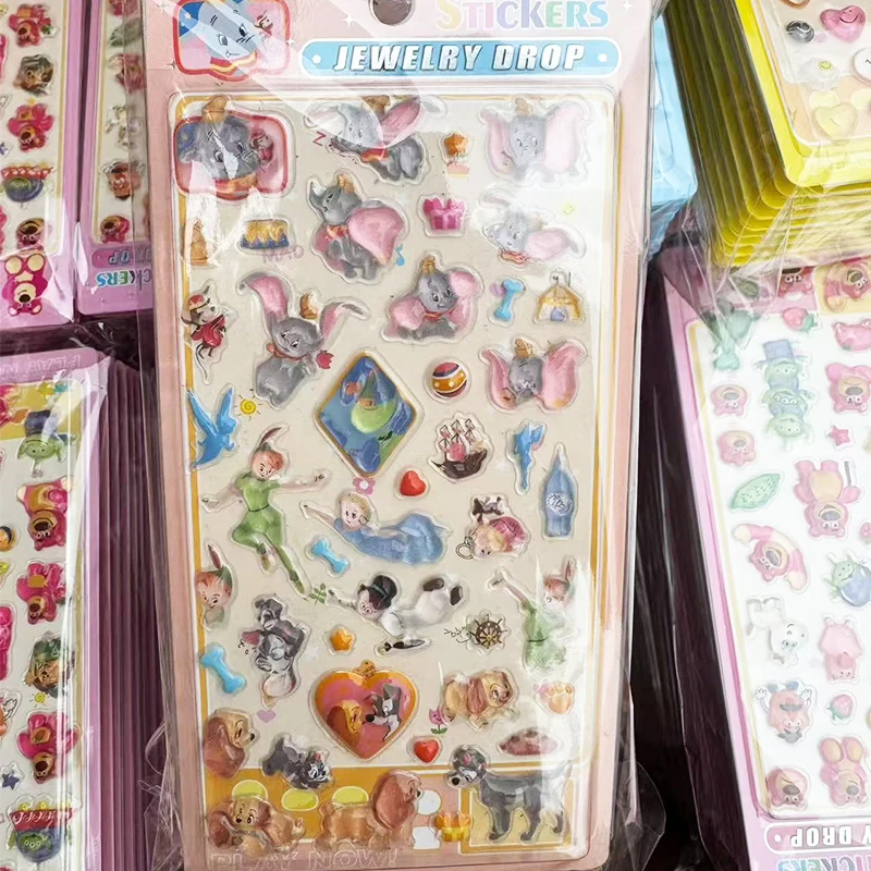 Disney Dumbo Marie Sticker Cute Cartoon Alice 3D Relief Crystal Sticker Student Diy Phone Case Water Bottle Decoration Gift Toy