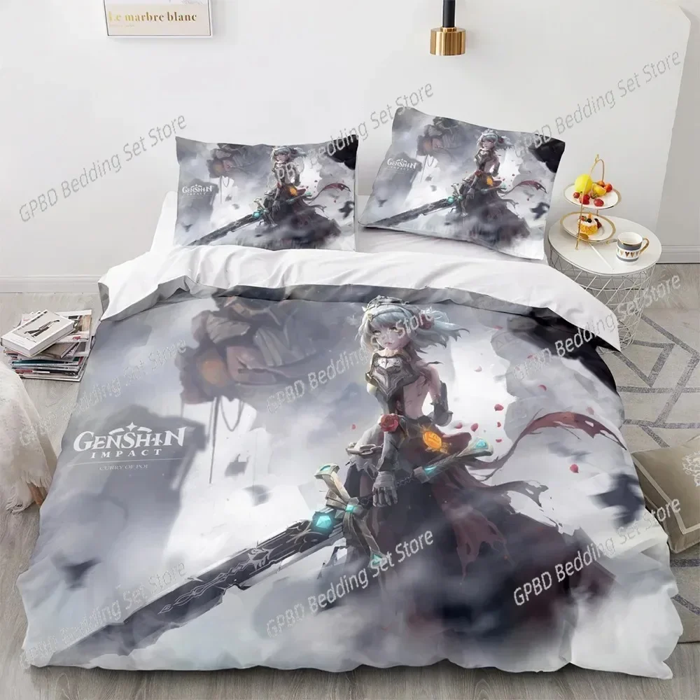 

Anime Game Genshin Impact Bedding Set 3D Printed Suitable for Bedroom Duvet Cover Set With Pillowcases Kids Home Textile