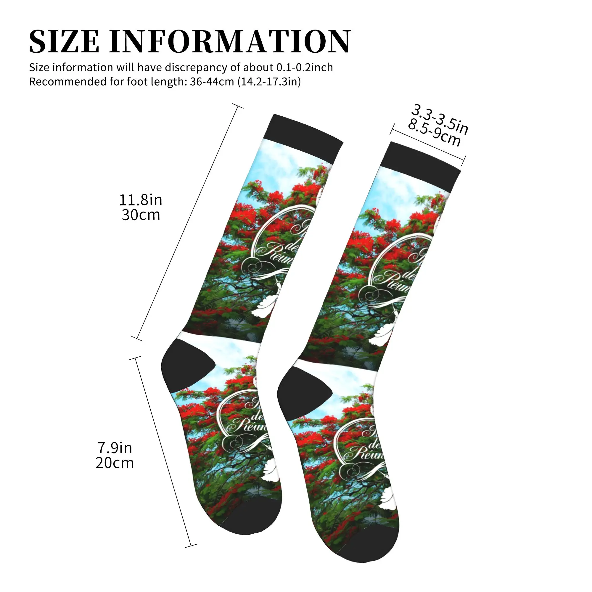 974 Reunion Island Men Women Sports Compression Socks Unisex Funny 3D Printing Flamboyant And Hibiscus Dress Socks view 4