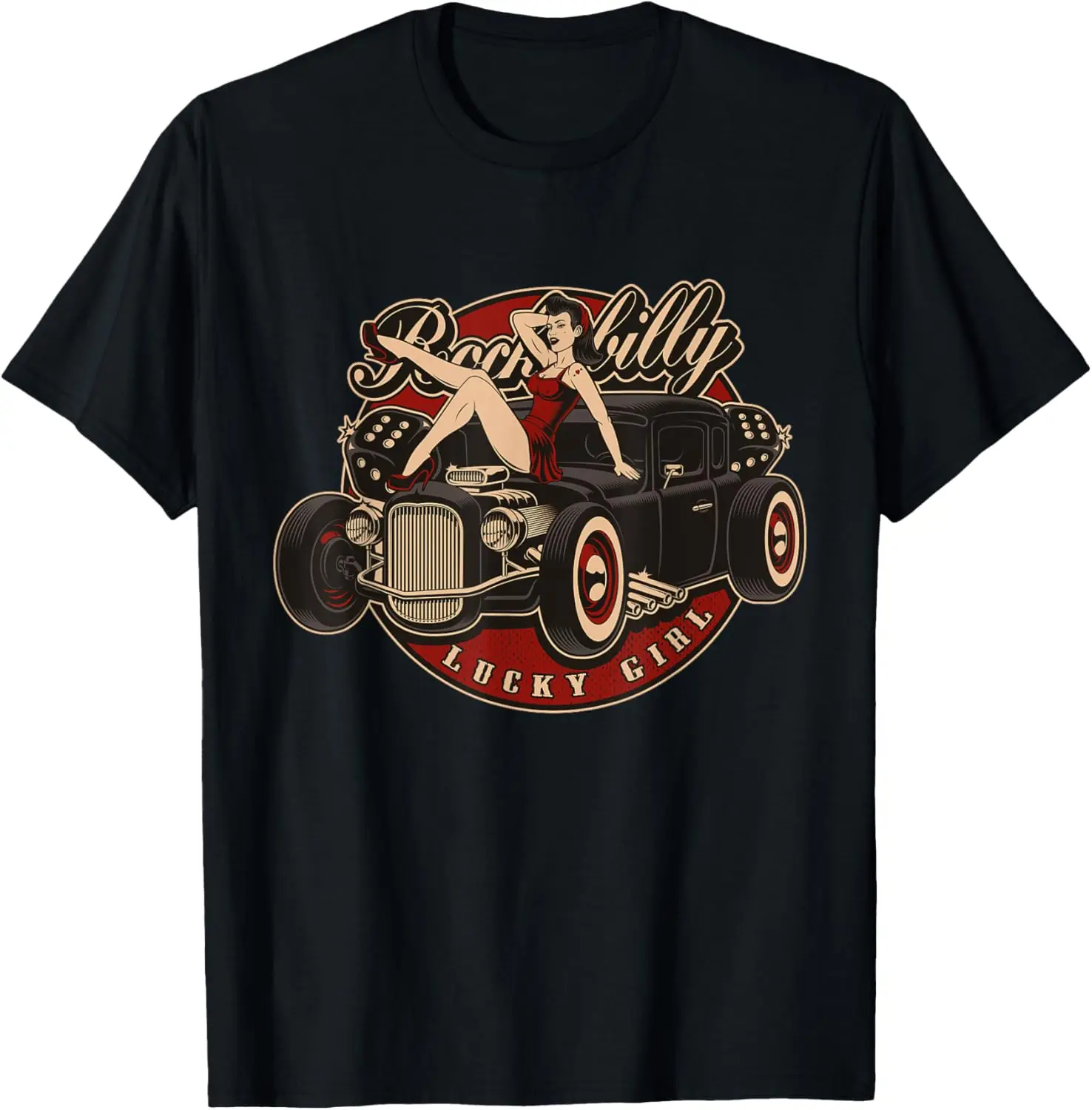 

Hot Rod Retro Vintage Vintage Car Rockabilly Lucky Girl T-Shirt