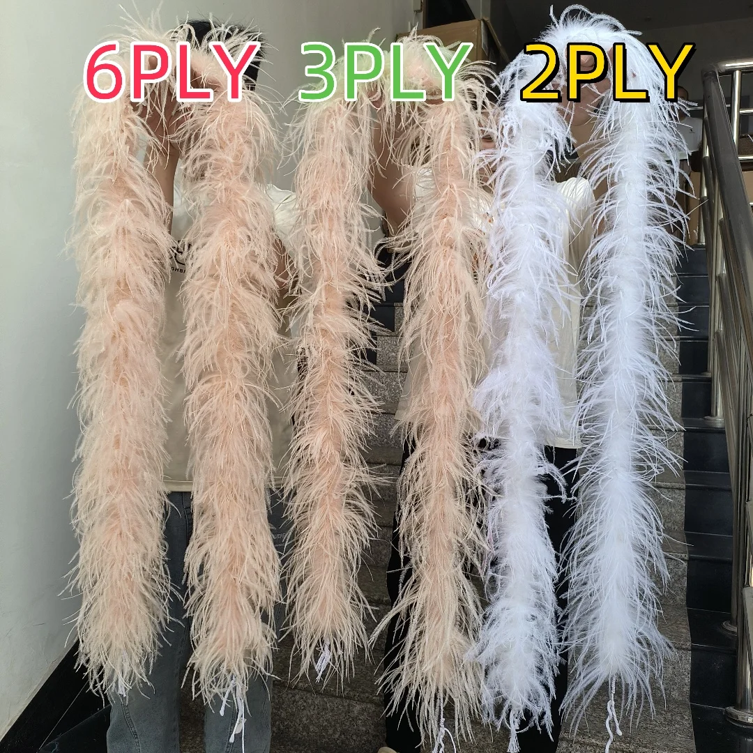 1/2/3/4/6 Ply Ostrich Feathers Boa 2M Ostrich Plumes Trim for Wedding Carnival Party Fashion Show Costume Sewing Accessories