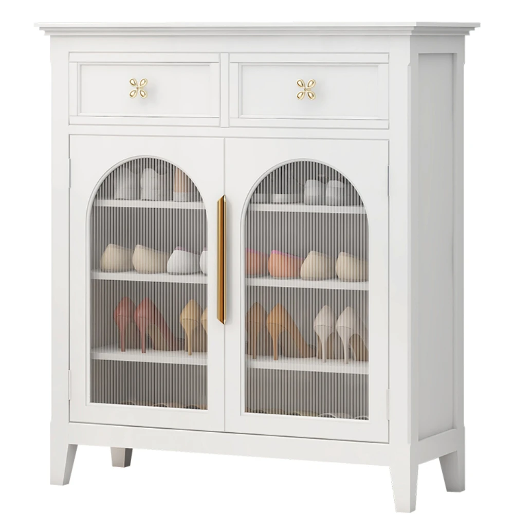 

Solid Wood Shoe Cabinet White Glass Cabinet Lobby Curio Cabinet Multi-Purpose Storage Cabinet Complete Set