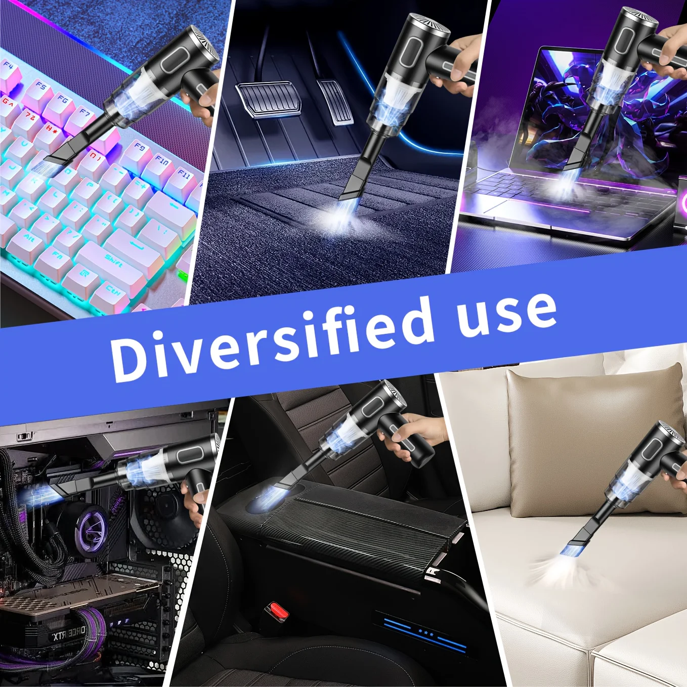 USB Mini Vacuum Cleaner, Powerful Suction for Car/Home/Office. Portable & Wireless with Multiple Attachments. Fast USB Charging.