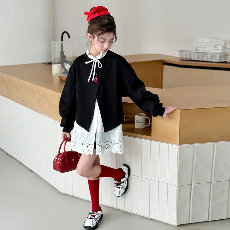 

Teenger Girl Top Sets Autumn School Girls Bowknot Solid Undershirt Junior Girls Long Sleeves Sweatshirt Children Girl 2pcs Suit