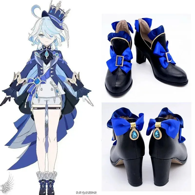 

Black Furina Cosplay Shoes Focalors Cosplay Boots Role Play Game Shoes Heel 5cm Custom Size