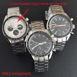 Japanese quartz watch vk63 case case panda dial vk63 movement case Chronograph electronic multi-function