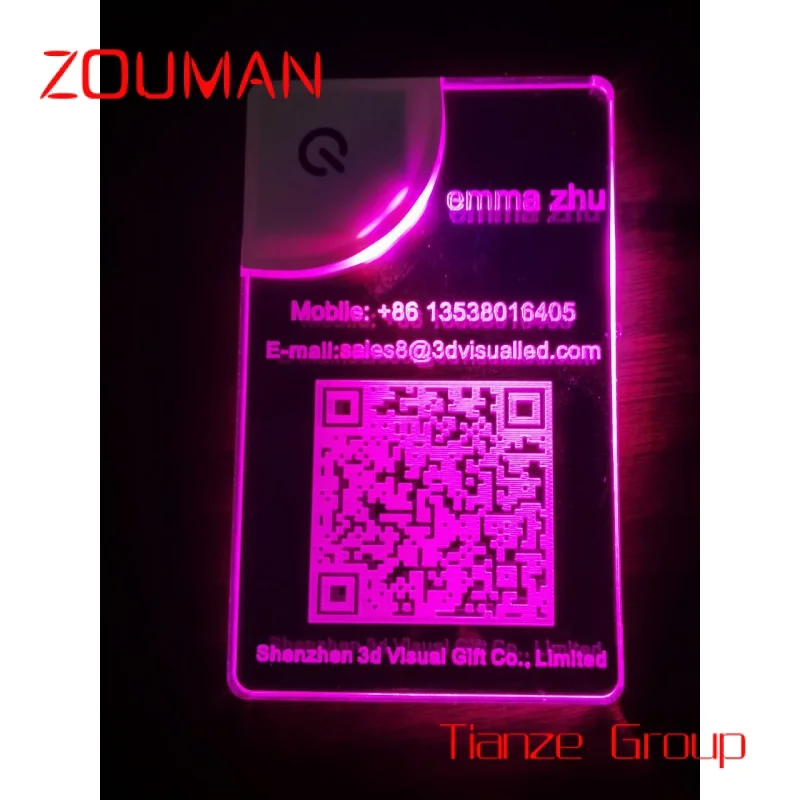 Carte de Visite Personnalisée avec Logo en Acrylique LED, Gravure au Laser avec Nom et Lumière Flash