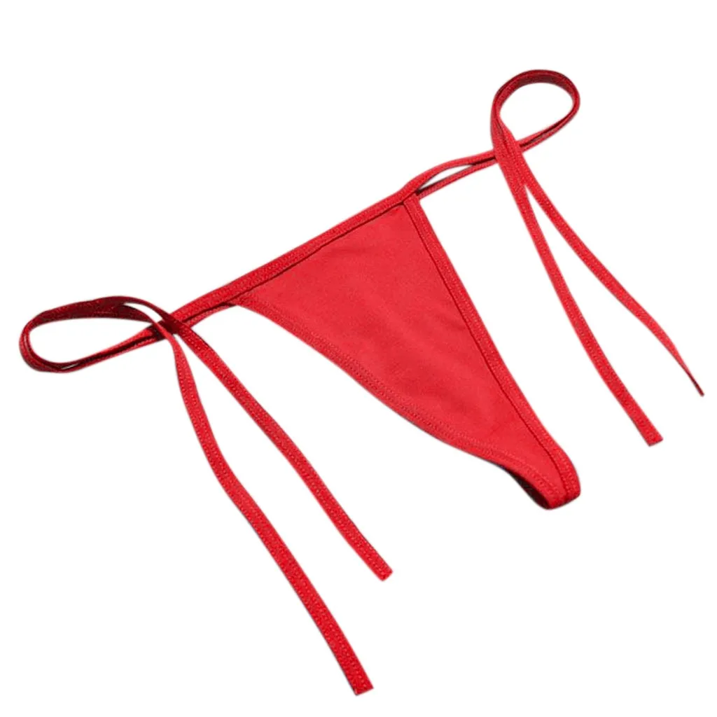 Spodnie od Bikini damskie solidne stroje kąpielowe stringi majtki regulowane wiozane na boku majtki kąpielowe wysoki stan seksowne kąpielówki jeden rozmiar