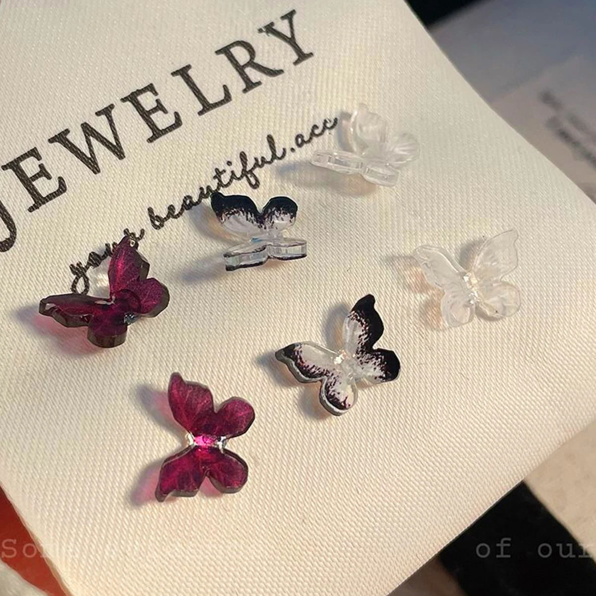 2024 Trendy Stylish Silver Needle Red White Butterfly Stud Earrings For Women Cute Insect Dessign Children's Party Ear Rings