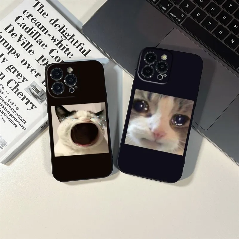 Crying Cat Memes Phone Case FOR IPhone 14 13 11 12 Pro 8 7 Plus X 13 Pro MAX XR XS MINI SE 2020 Black Covers