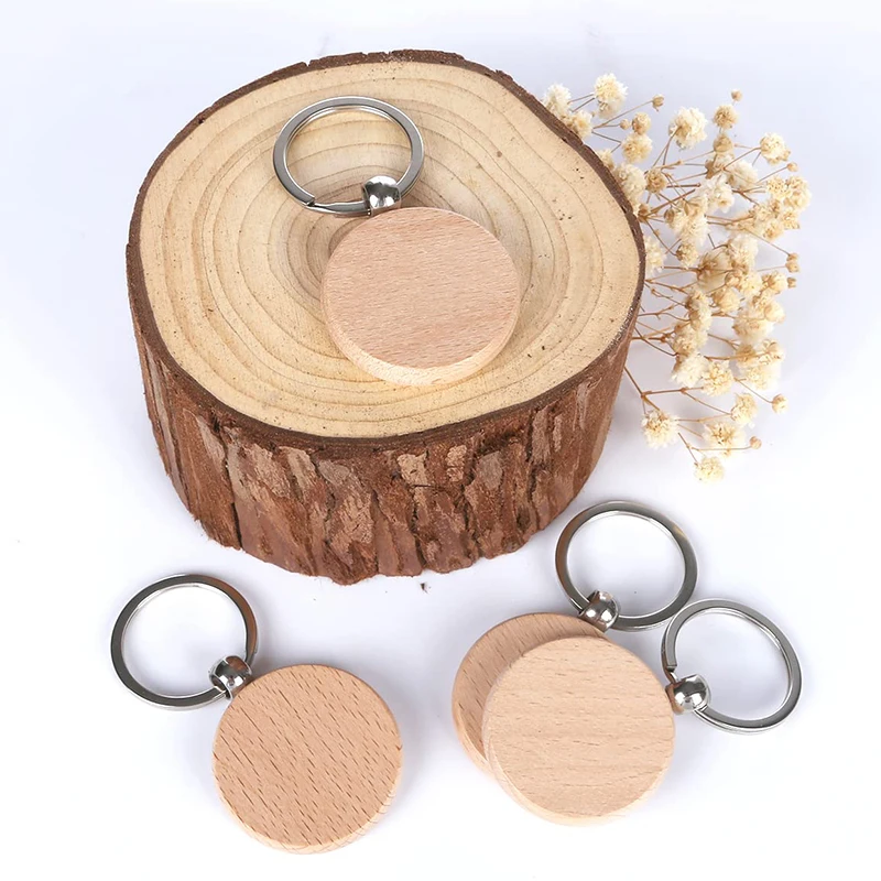 100PCS Wood Blank Tags Keychains Keyrings with Wooden Pendants