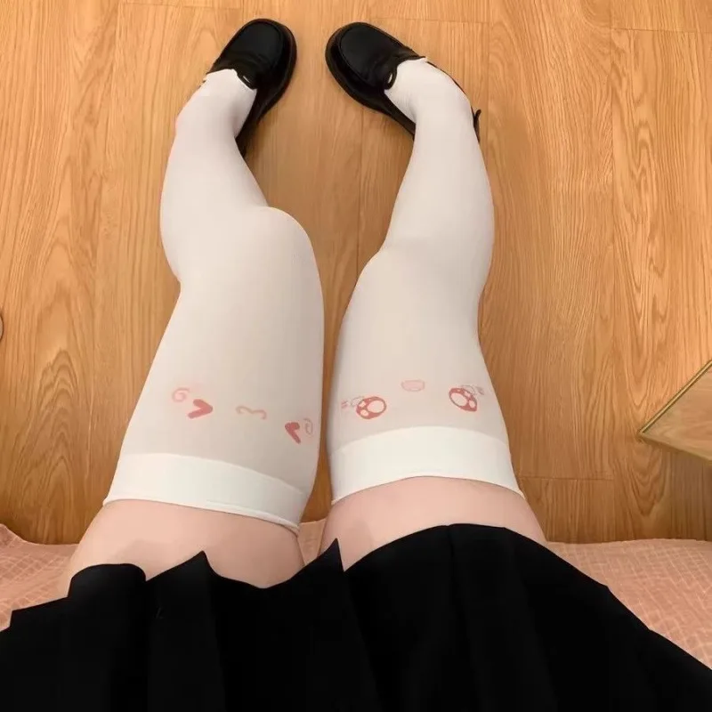 Woman Super Cute Expression Knee Socks Velvet Crying Face Long Knee high Sock JK style White Silk Smiley Girls Stockings
