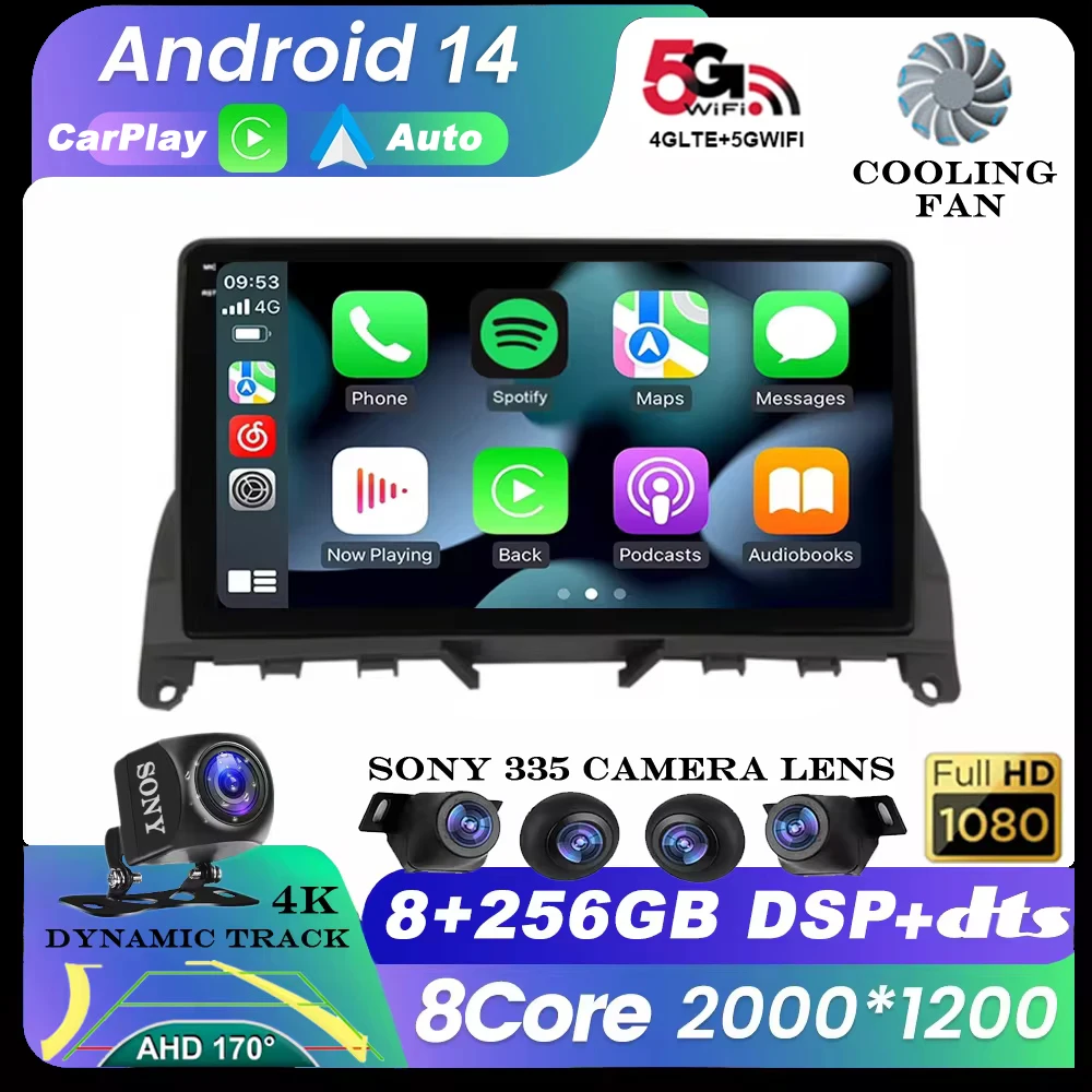 9 Inch Android 14For Mercedes Benz C Class 3 W204 S204 2006 - 2011 Car Radio QLED 4G Autoradio Video Multimedia Player Carplay