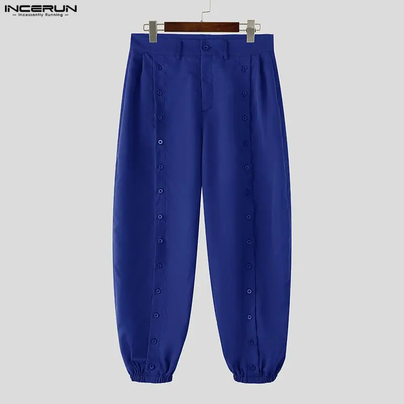 

INCERUN Men Pants Solid Color Joggers Button Hollow Out Trousers Men Loose Streetwear Sexy Fashion Casual Male Long Pants S-5XL
