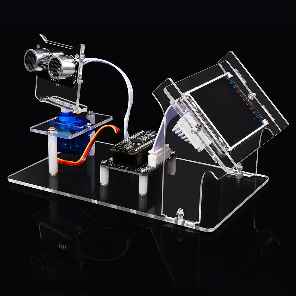 DIY Ultrasonic Radar Scanner Kit with LCD Display Radar Detector Soldered Electronic Components USB DC5V
