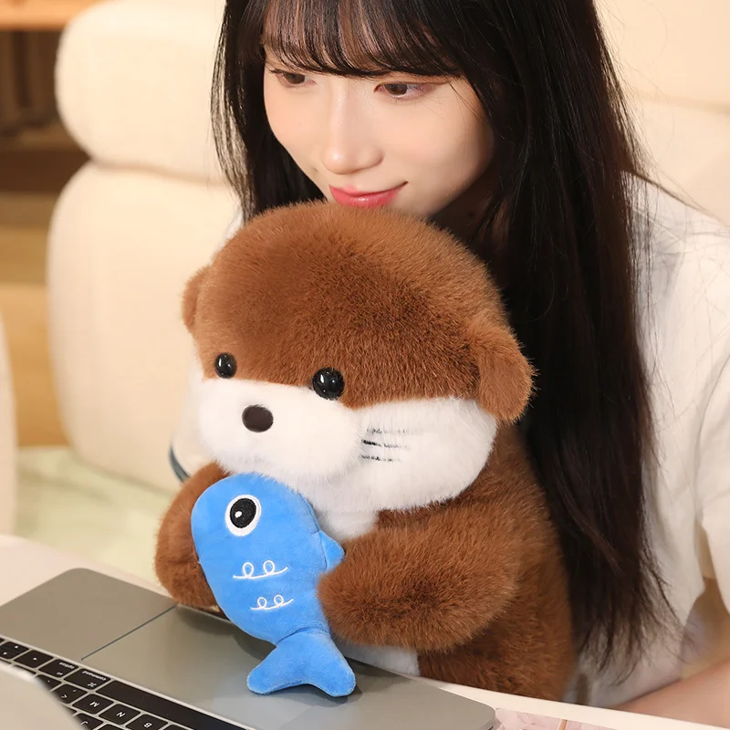Kawaii  Otters Hold Fish Animals Plush Toys Soft Dolls Comfortable Fabric Office Soft  Pillow Cartoon Dolls Girls Birthday Gifts