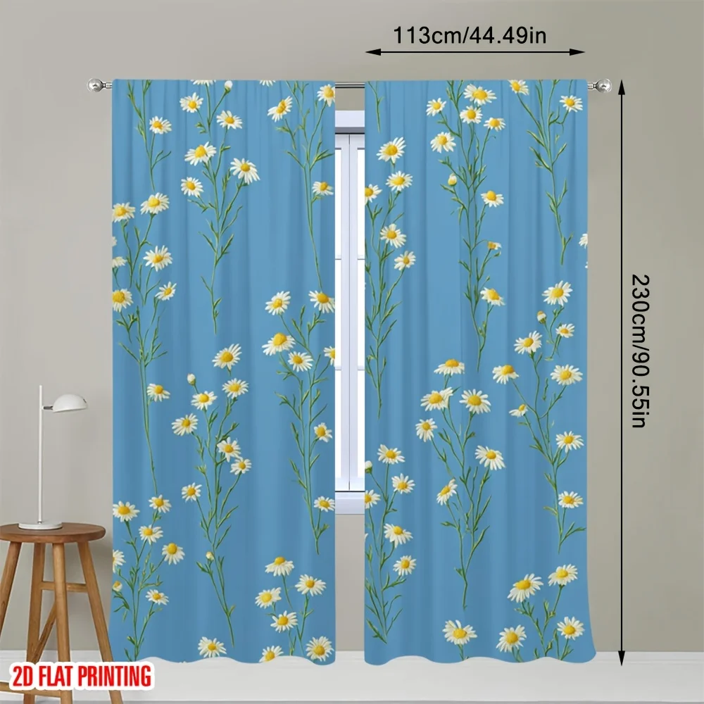 Daisy flower pattern printed curtains, with a pole bag design, suitable for use in bedrooms, living rooms and offices