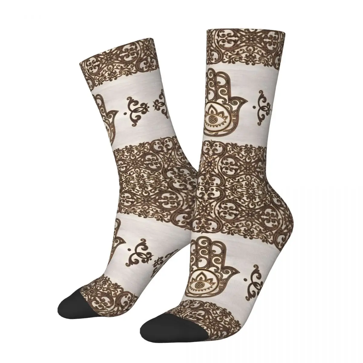 Vintage Hamsa Hand Hand Of Fatima Wooden Men's Socks Unisex Street Style Pattern Printed Crazy Crew Sock Gift