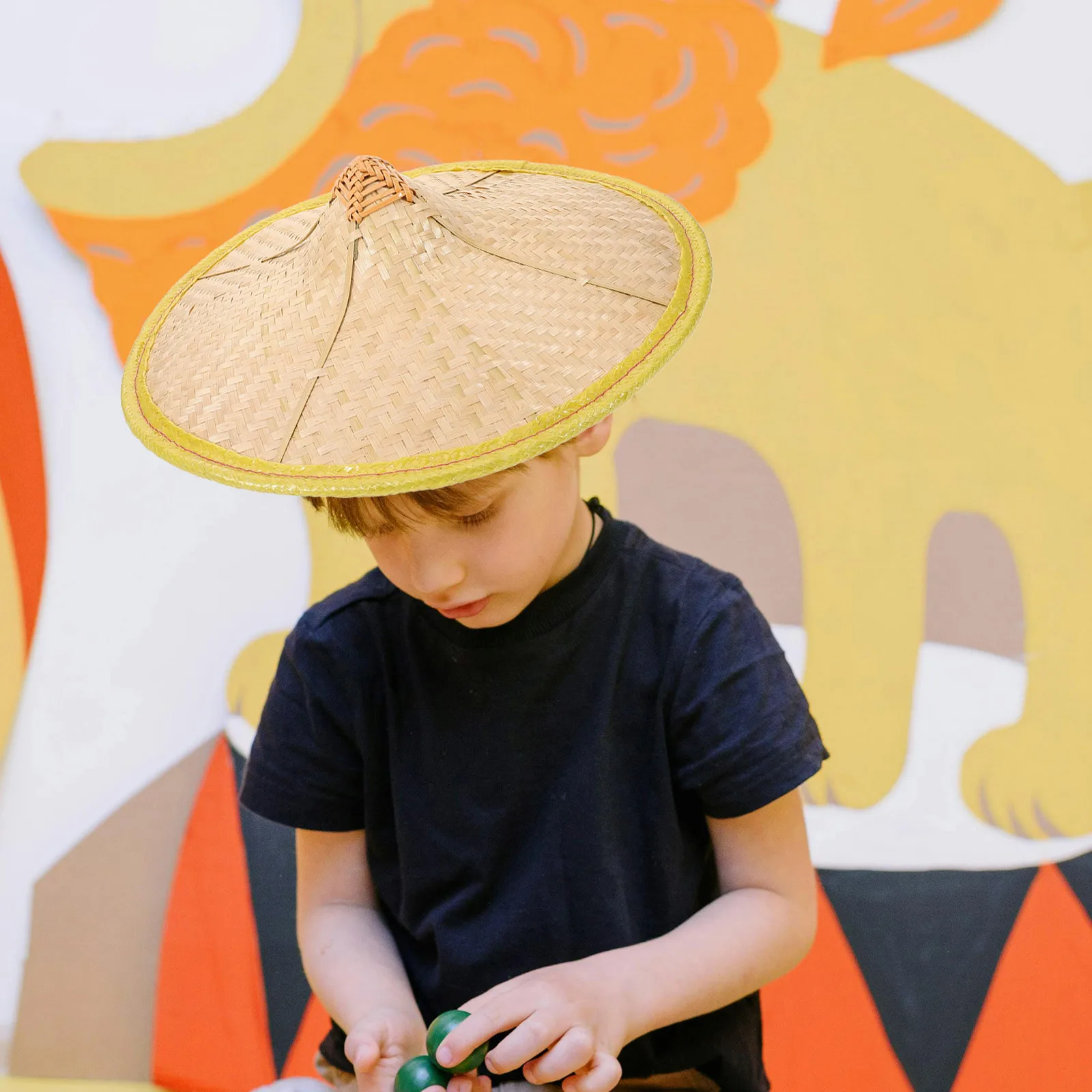 

Bamboo 35cm Diameter Original Chinese Bamboo Hat Oriental Asian Hats Traditional Rain Caps Anti Rain Fishing Hat
