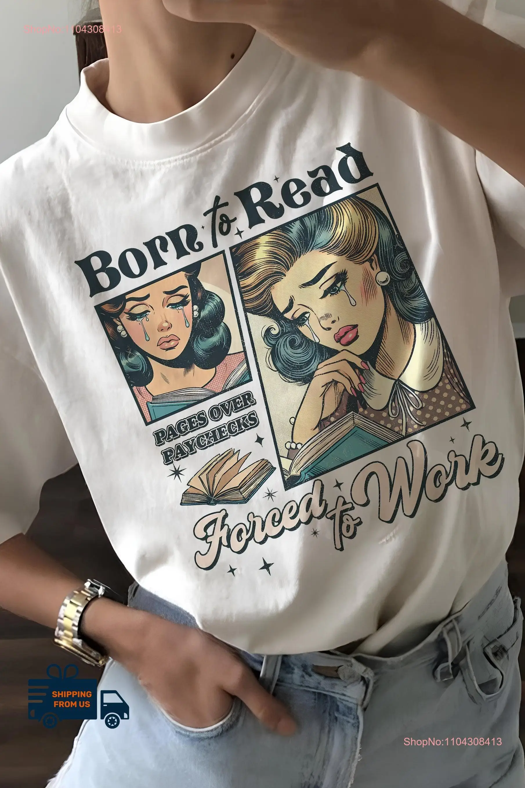 Born To Read Forced Work T Shirt Funny Book Booktrovert Librarian Shir Force Bookish  long or short sleeves