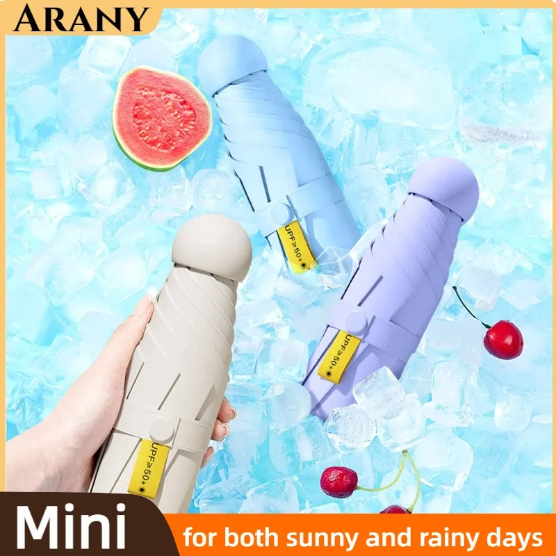 

Mini Sunshade Umbrella for Women Ultra-light Umbrellas Black Vinyl Sun Protection UV Protection Pocket Umbrella Sunny and Rainy