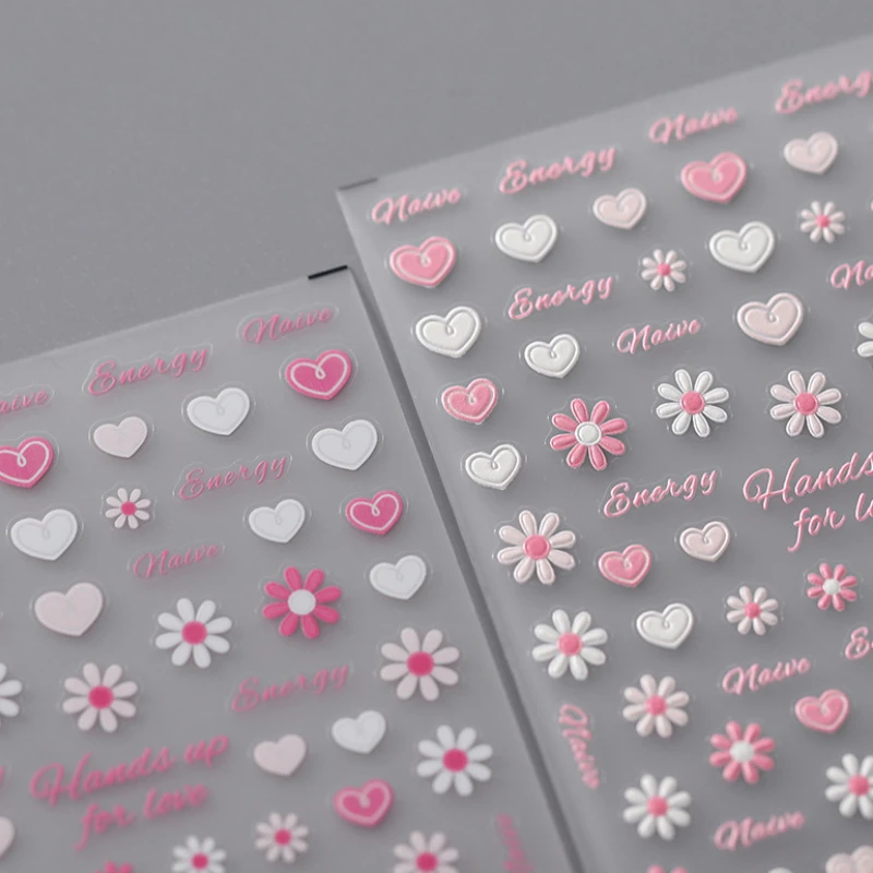 1 Stück 5d niedlichen rosa kleinen Wildblumen blume Nagel aufkleber solide weiße rosa Liebe Nagel aufkleber Schieber Nail Art Aufkleber