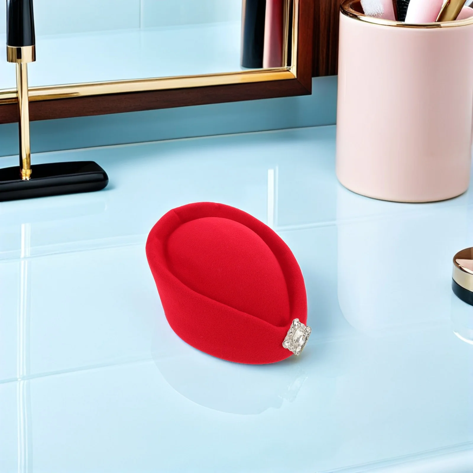 Beret stewardesy dla kobiet - czerwony beret w stylu brytyjskim, akcesorium do kostiumu stewardesy, do cosplayu lotniczego