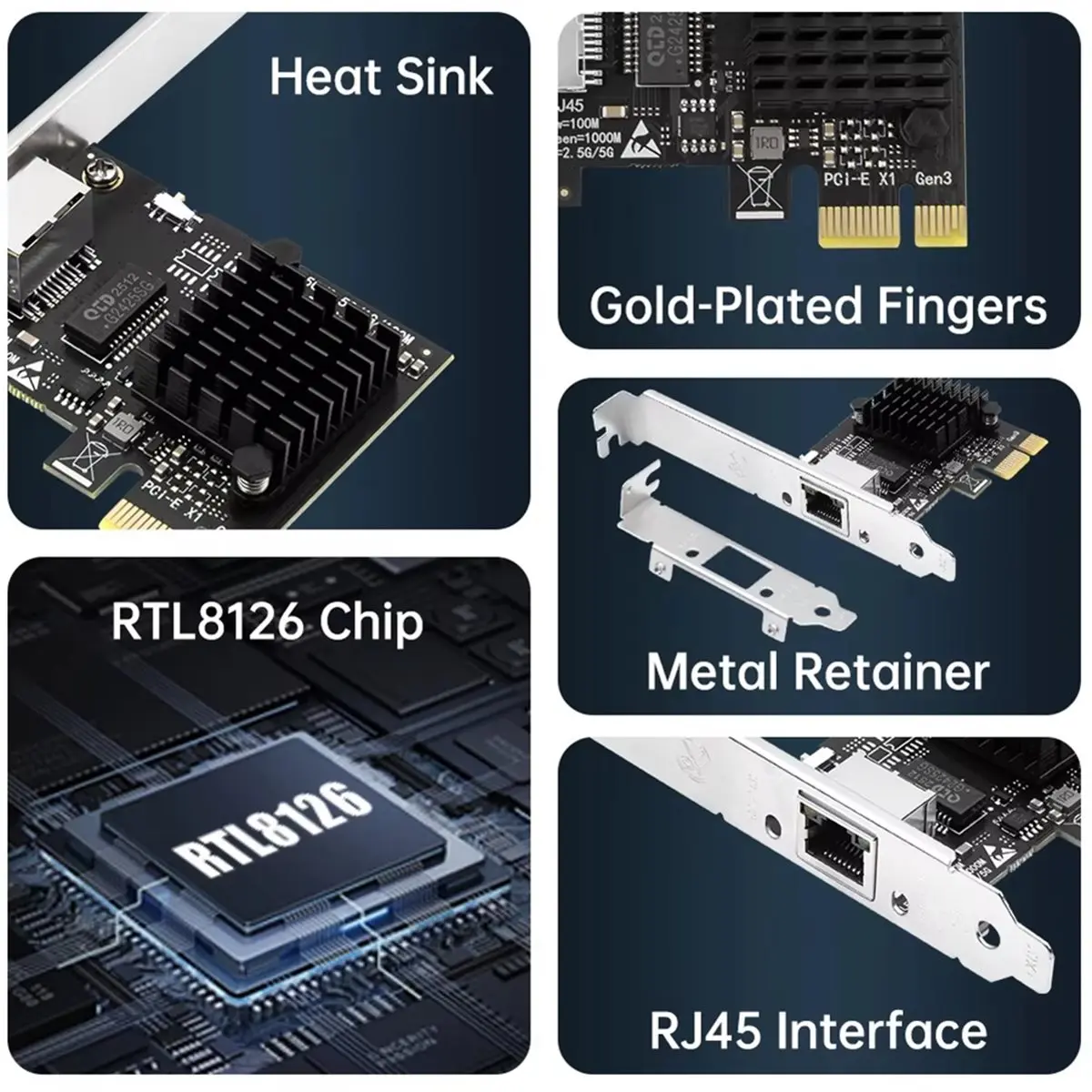 

Сетевая карта PCI-E к RJ45 5 Гбит/с RTL8126 100 Мбит/с/1G/2,5G/5G Gigabit Ethernet PCIE Wlan-адаптер 5000 Мбит/с для ПК Win10