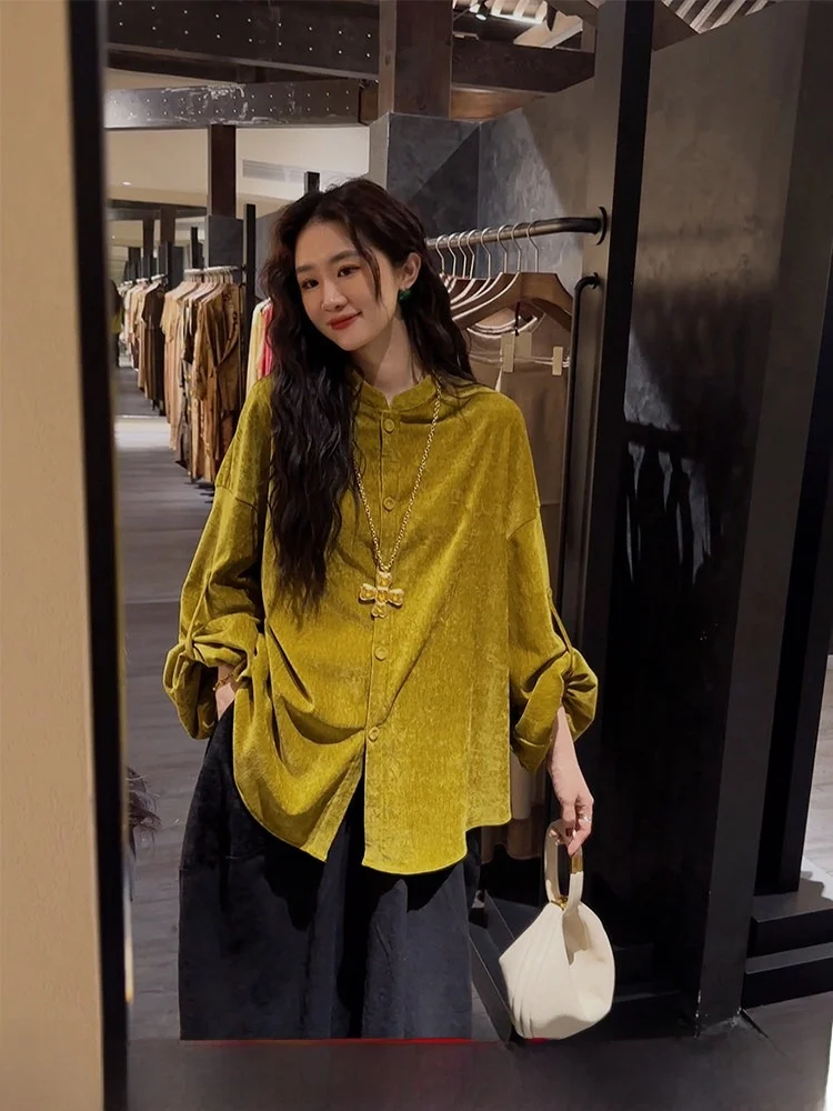 

Sanji Bla Flower New Chinese Sle Snow Velvet Women's irt Luxury Sensation Casual Commute Sle Long Sve Warmth Function