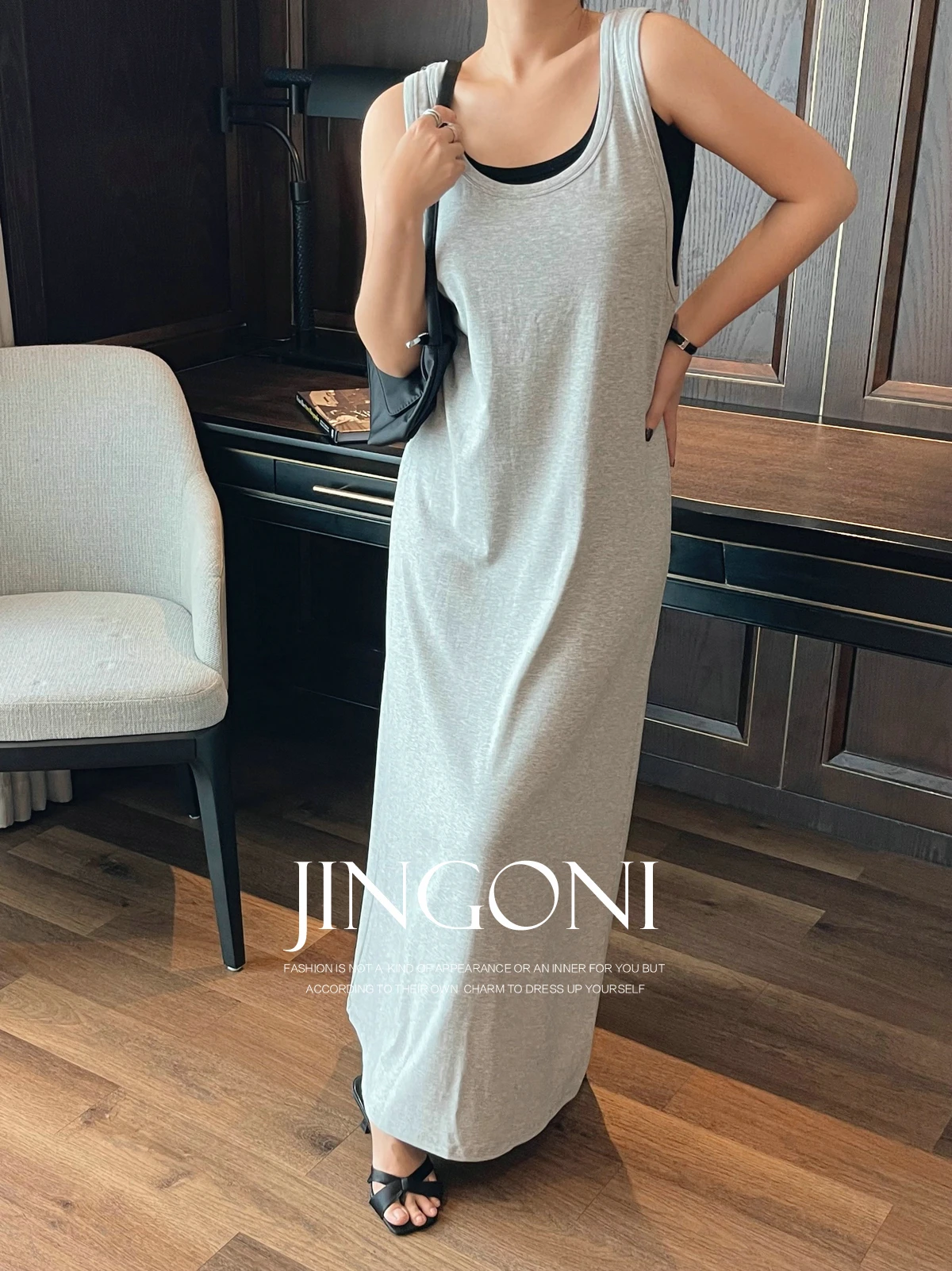 Double Layed Black Tank Sleeveless Dress Women Clothing 2024 Summer Fashion Korean Style New Elegant Vintage Party Long Robe