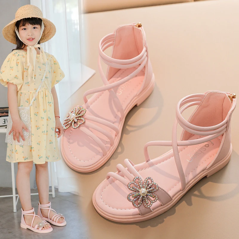 Summer Children Sandals for Girls Shoes Flower Breathable Sandals Fashion Soft Soled Princess Shoes Kids Student Casual Sneakers