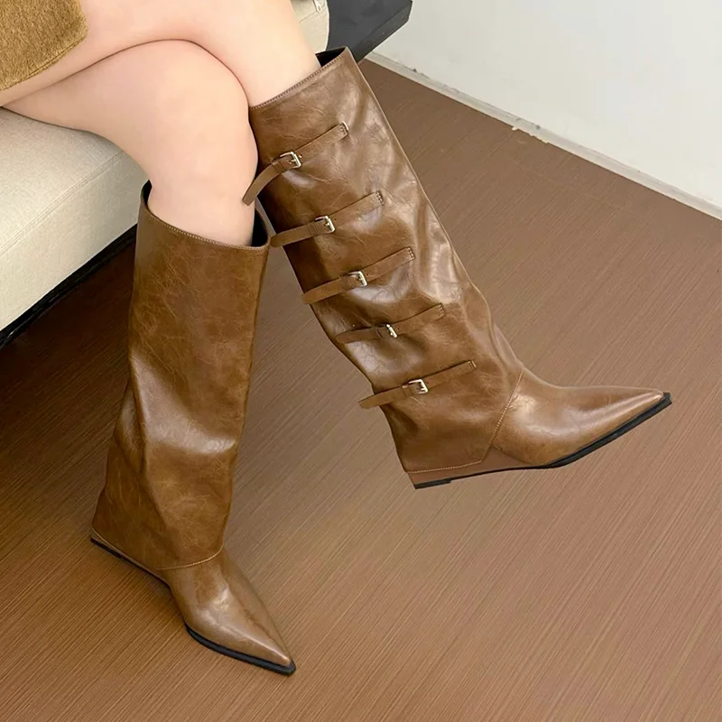 مصمم المرأة أحذية طويلة مثير عالية الكعب موضة حذاء برقبة للركبة 2025 الشتاء مضخات تشيلسي الأحذية الاتجاه الجديد القوطية Mujer بوتاس