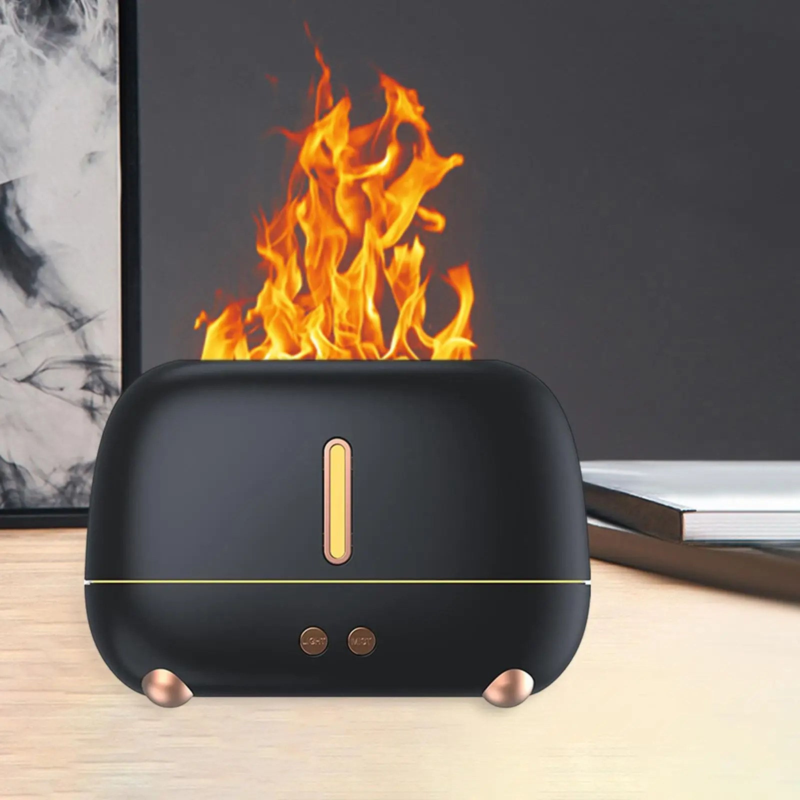 เครื่องเพิ่มความชื้นในอากาศ USB พร้อมน้ํามันหอมระเหยเปลวไฟสมจริงสีสันสดใส