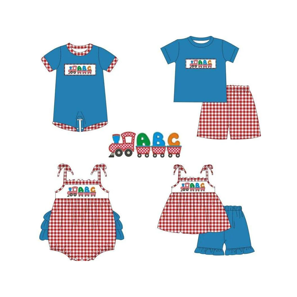 Kids Back To School Clothing Toddler Girls Boys Sibling Matching Summer Train ABC Print Dress Outfit Baby Romper