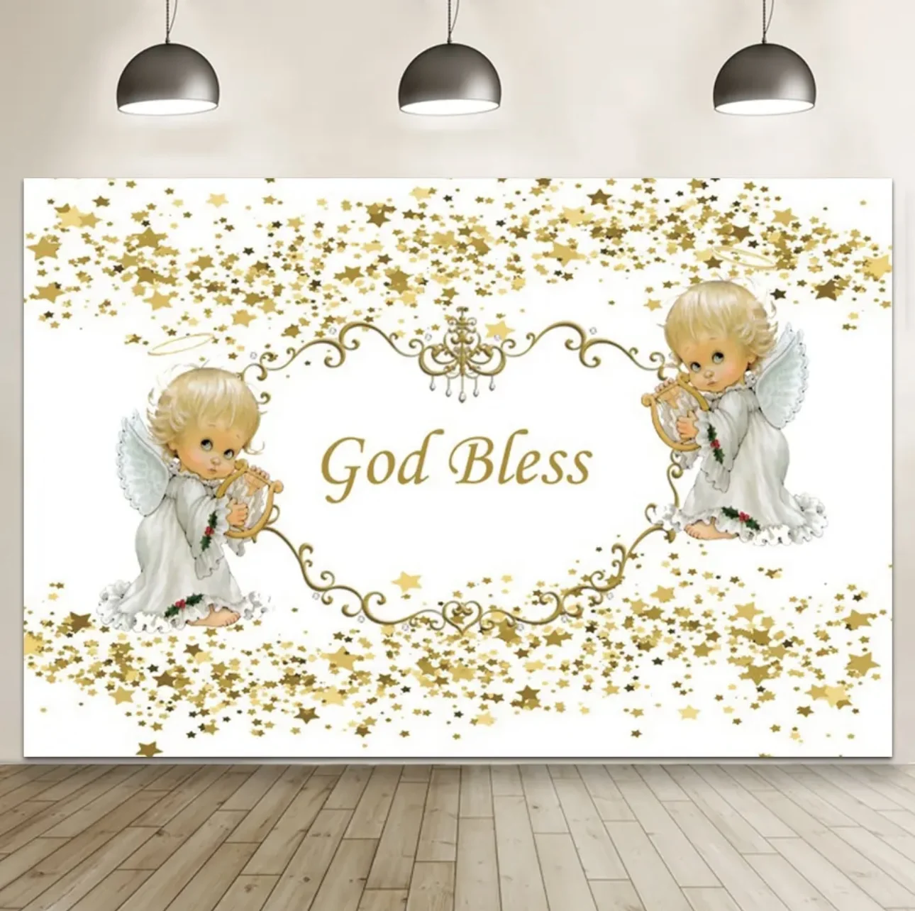 Boy Girl First Communion Photography Backdrop Gold Cross Grail God Bless Photo Background Baptism Christening Banner Decor Props