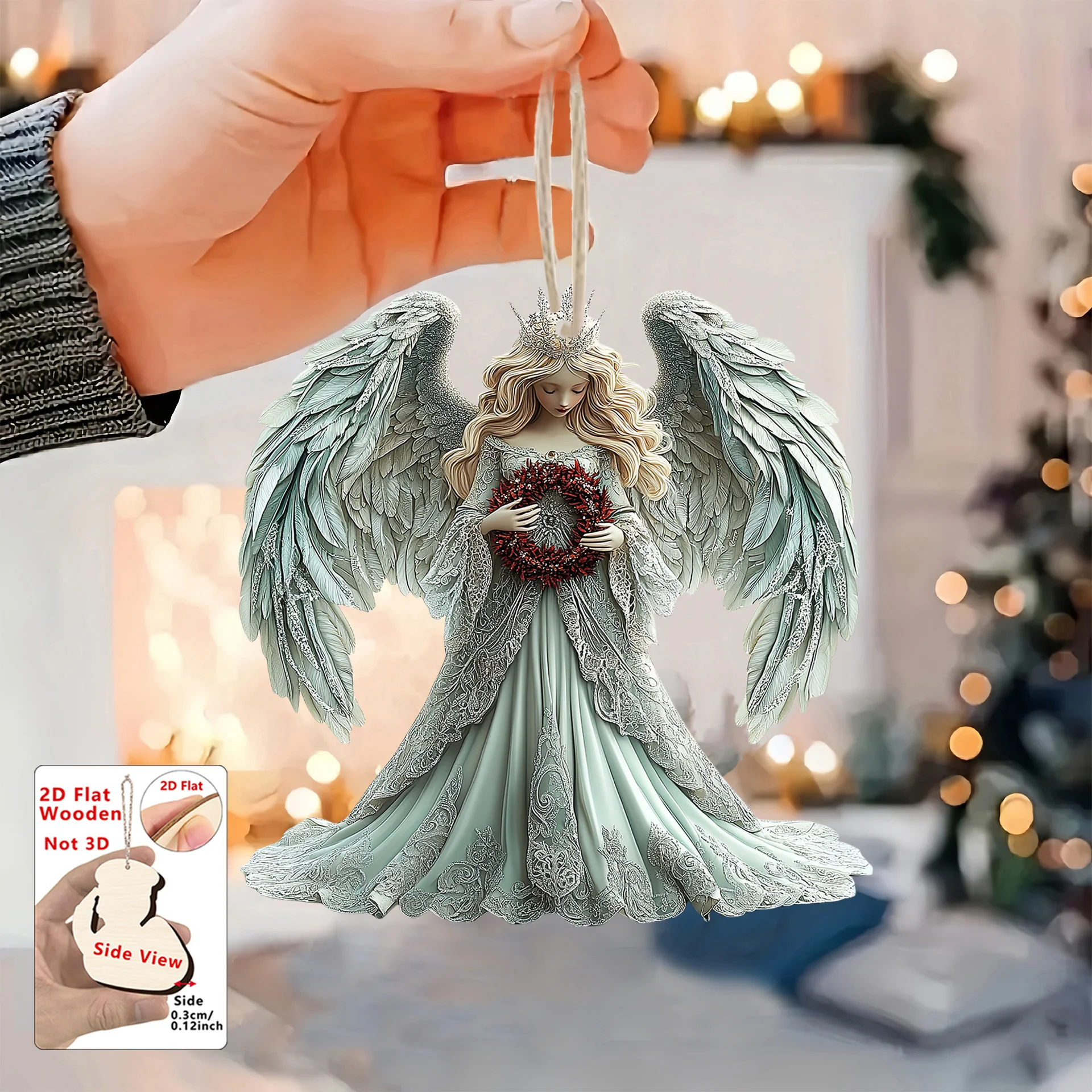 12 قطعة من المعلقات الخشبية ثلاثية الأبعاد من فيكتوريا أنجل - مثالية لمعمودية عيد الميلاد والمنزل وشجرة عيد الميلاد وحفلات أعياد الميلاد وهدية المهرجانات #3