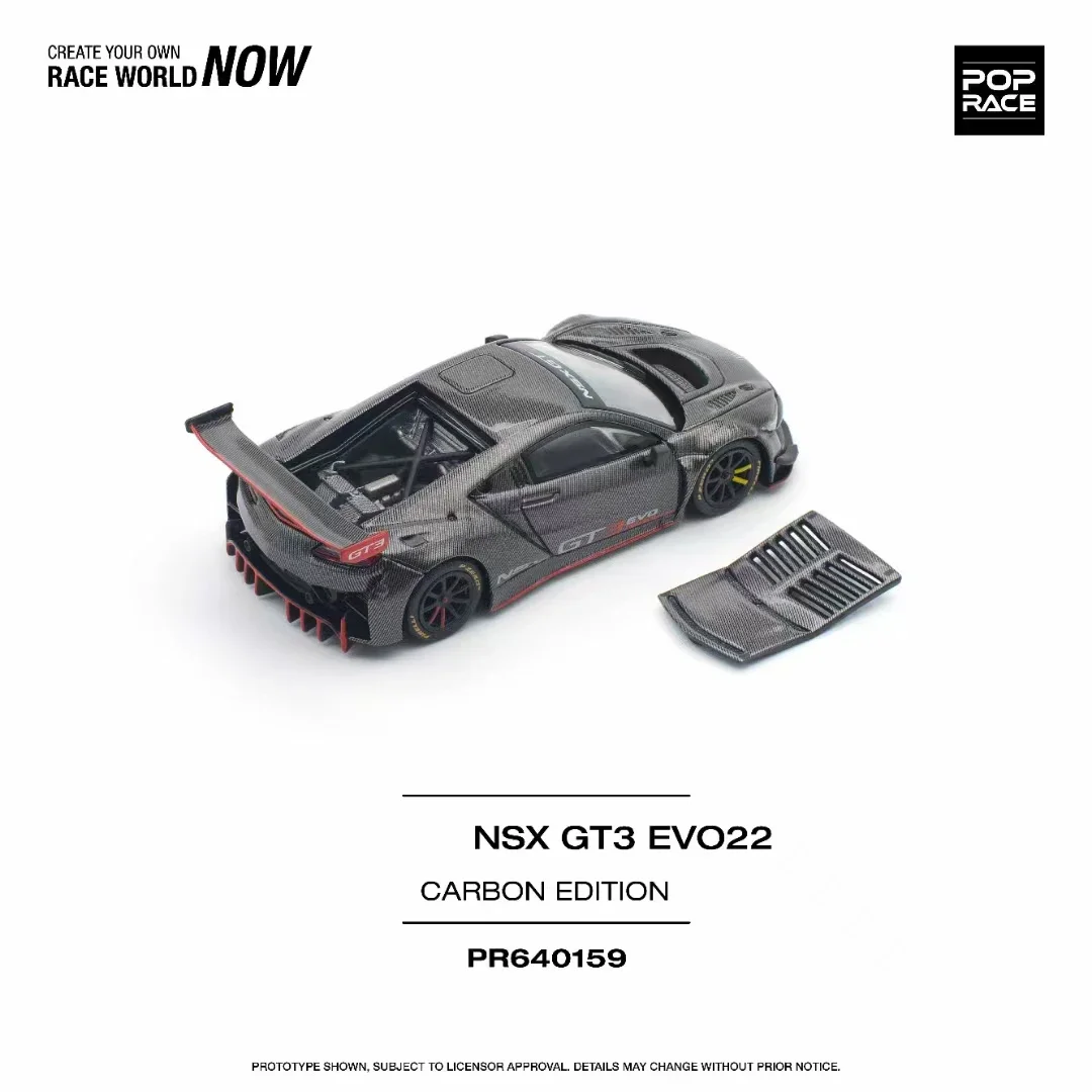 PreSale Pop Race 1:64 NSX GT3 EVO22 Full Carbon Black Diecast Diorama Car Model Collection Miniature Toys