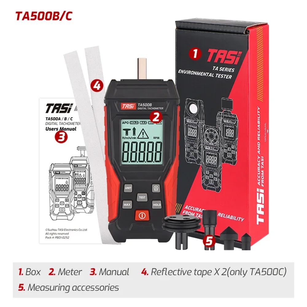 

Digital Laser Tachometer 3~100000RPM Rang Rpm Meter 2-in-1 Contact/Non-contact Tacometro Backlight Unit Switch Speedomet TA500C