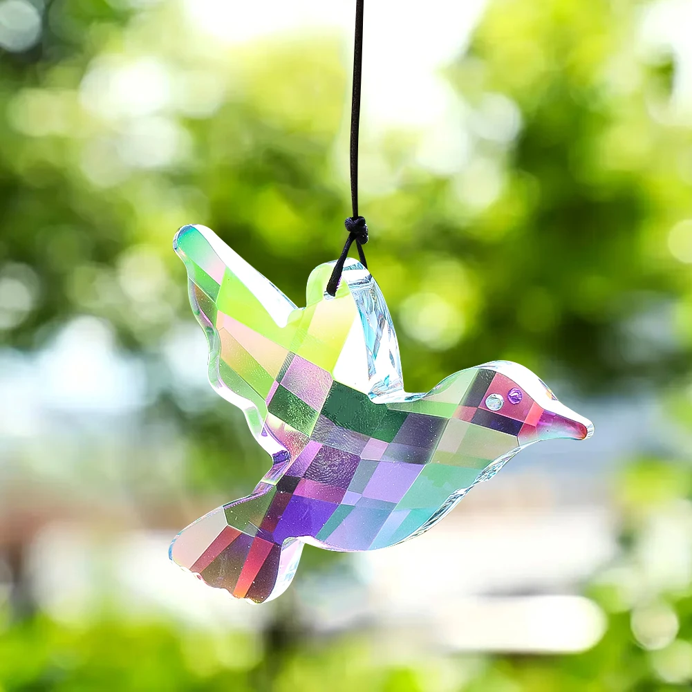 Iridescent Hummingbird Crystal Sun Catcher AB Color With Black Cord For Window Home Garden Decor Rainbow Maker Hanging Ornament
