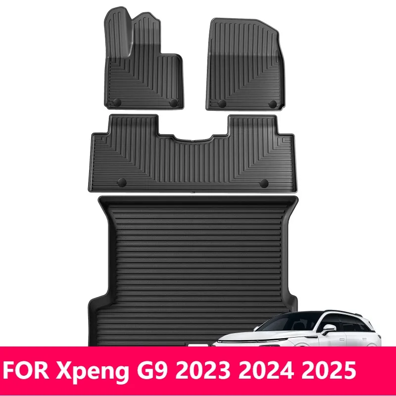 

For Xpeng G9 2023-2025 Car Floor Mats TPE 3D Waterproof Trunk Liner Set Black