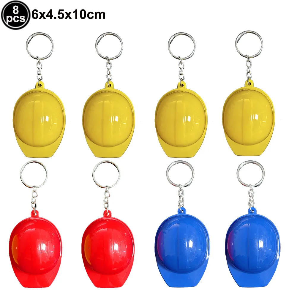 8pcs Construction Party Favor Mini Helmet Keychain Small Workers Safety Hat Keychain key Ring Construction Themed Birthday Decor