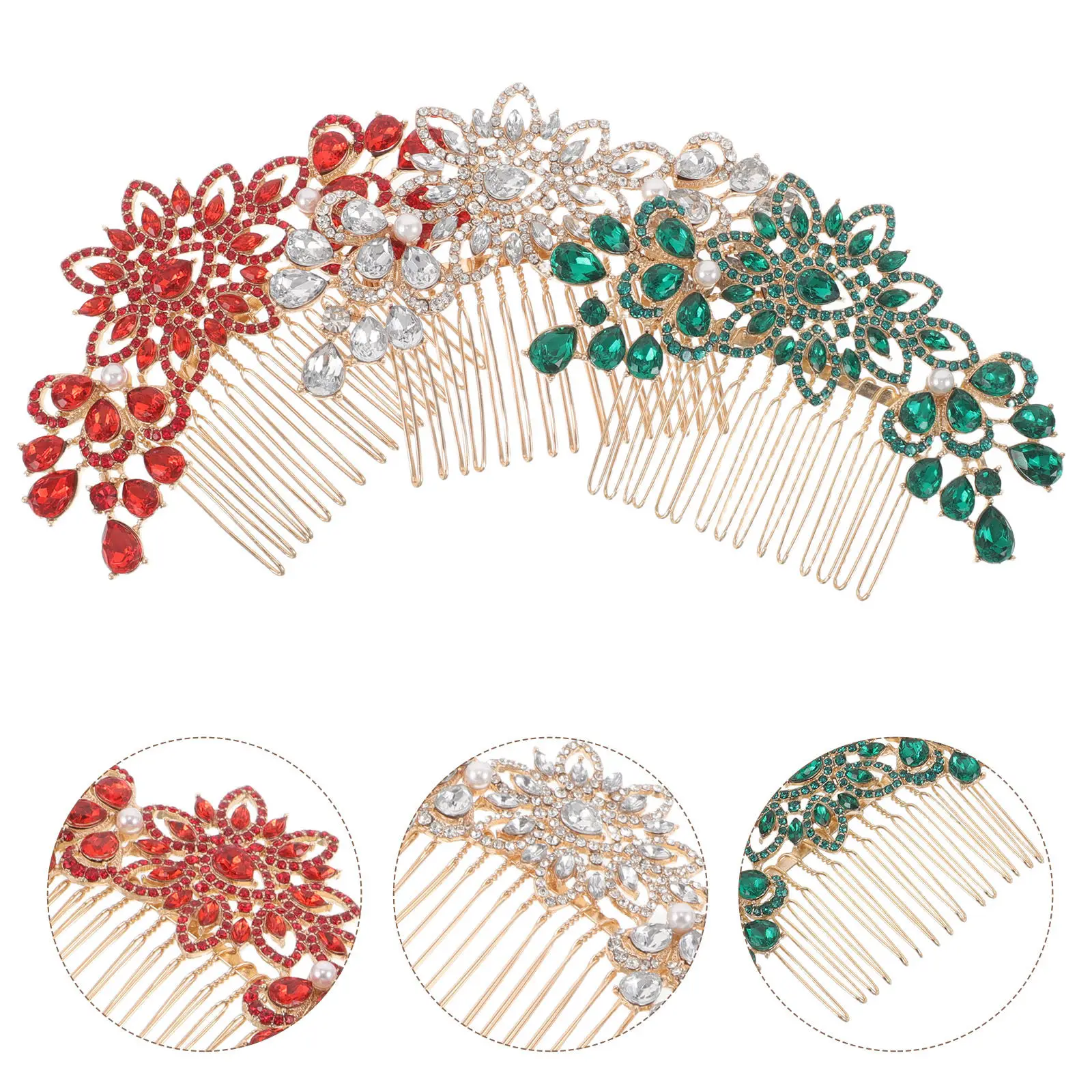 3Pcs Flower Rhinestone Hair Comb Metal Claw Clip with Seven Teeth Secure Fit for Updo Bun Bridal Wedding Hair Accessories Women
