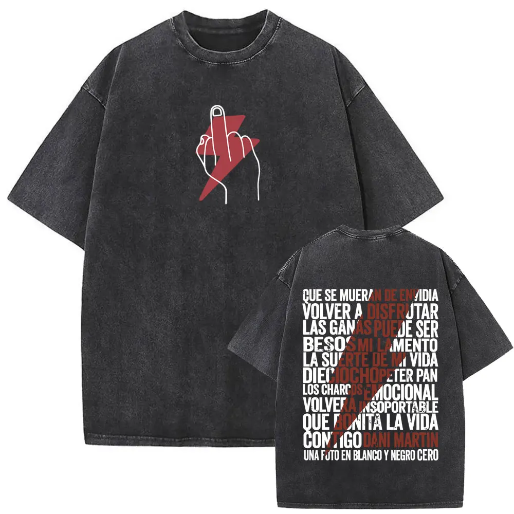 Washed Vintage Dani Martin La Montana Rusa Graphic T-shirt Men Casual Cotton Oversized T Shirt Male Fashion Gothic Rock T-shirts