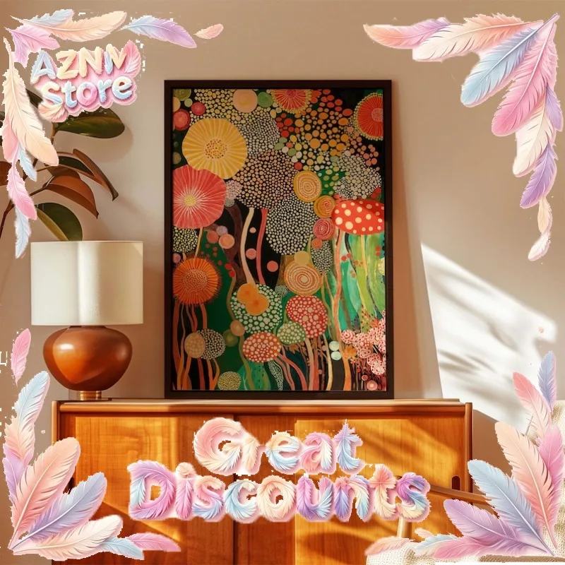 2026 Japan Yayoi Kusama Inspired Botanical Poster Japandi Colorful Floral Polka Artwork Canvas Painting Wall Art for Room Home