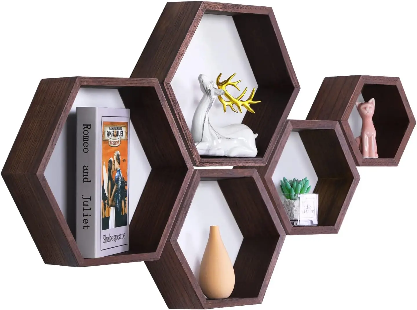 

Hexagon Floating Shelves,Wall Mounted Wood Farmhouse Storage Honeycomb Wall Shelf Set of 5,for Bathroom, Kitchen, Bedro
