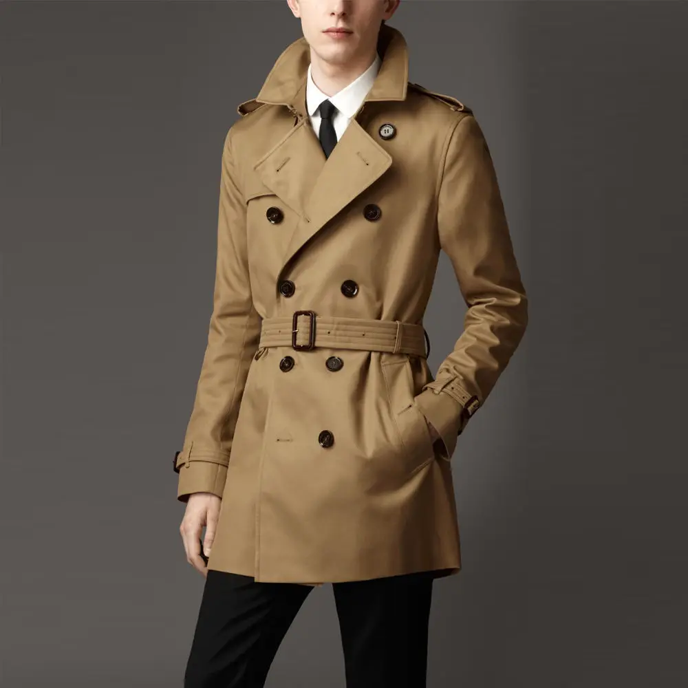 2022 New Men\'s Lapel Trench Coat Double Breasted Slim Fit Jacket Medium and Long Spring and Autumn Thin British Style Business