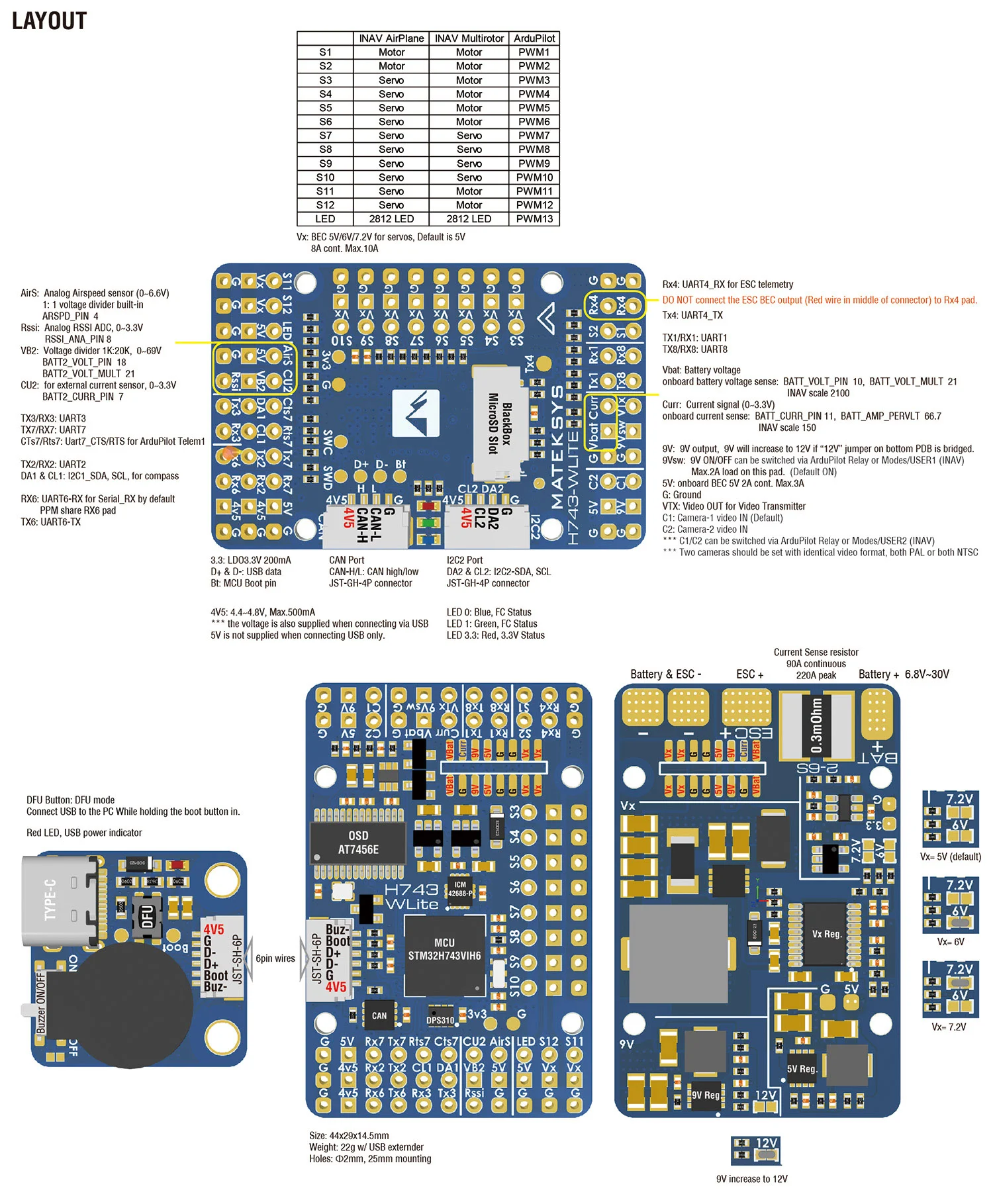 Matek F405 WTE Controllore di volo STM32F405RGT6 Slot SD OSD integrato DPS310 per RC FPV Racing