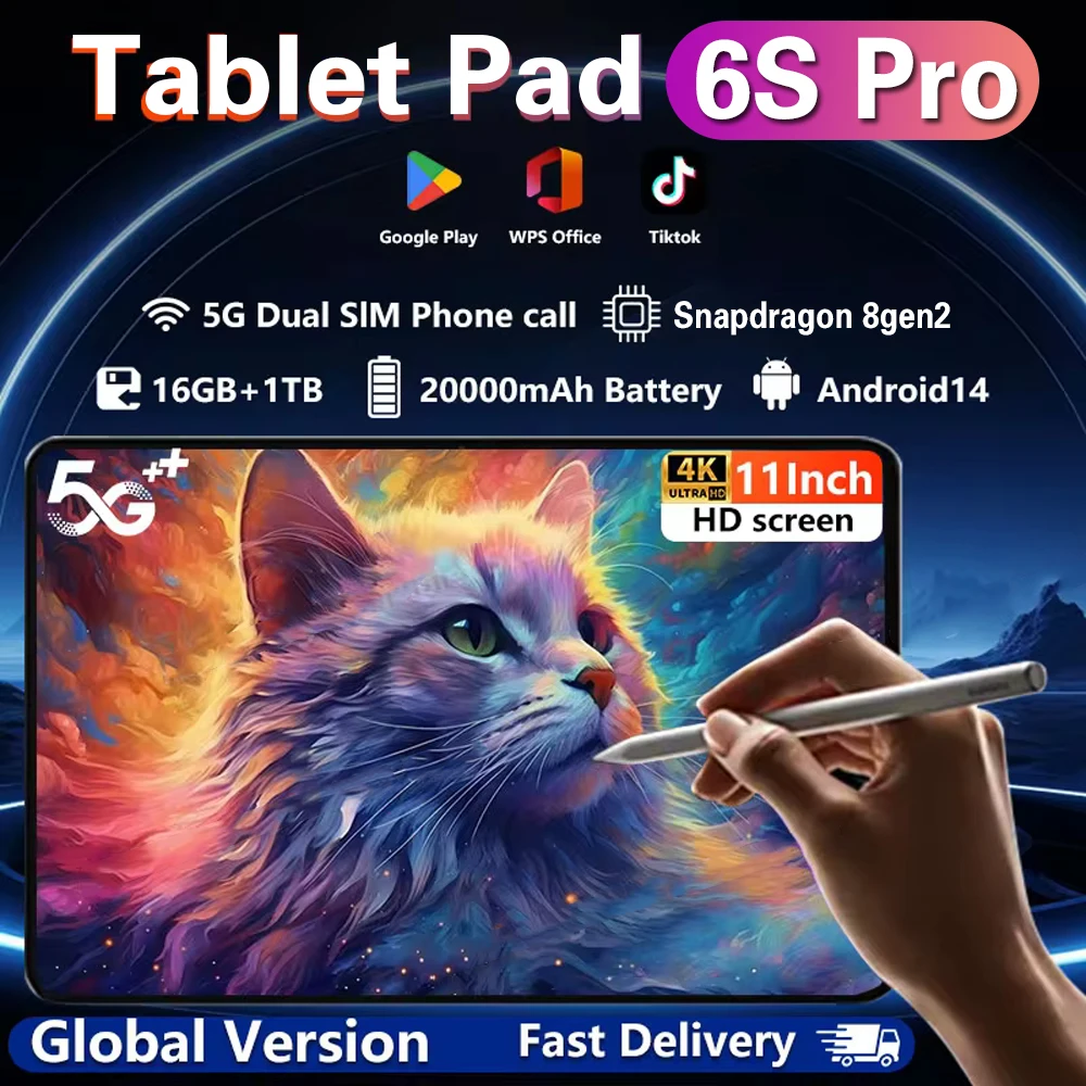 

Глобальная версия, оригинальный планшет Android Pad 6S Pro HD 4K Android 14 16 ГБ + 1 т, 20000 мАч, 5G, Dual SIM, Bluetooth, Wi-Fi, GPS, планшетный ПК