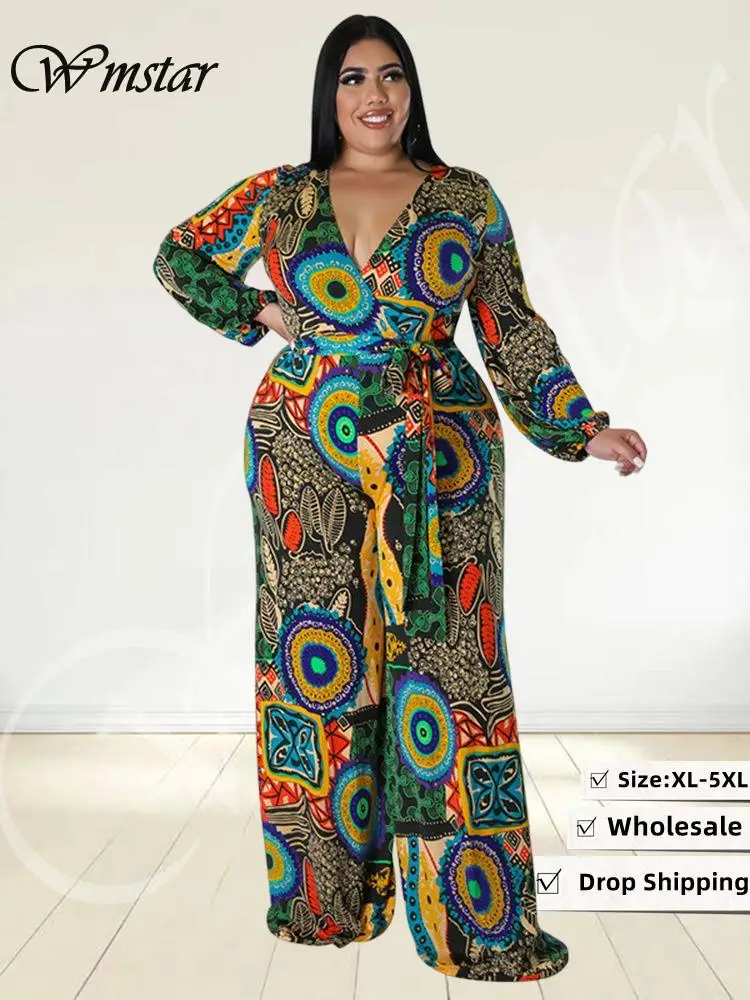 

Wmstar Plus Size Jumpsuit Women Print Fall Clothes One Piece Outfits Print Casual Wide Leg Bodysuit 2022 Wholesale Dropshipping